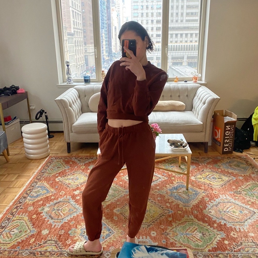 Fleece organic crop sweatshirt and sweatpant NEW never worn (diff set in pic)